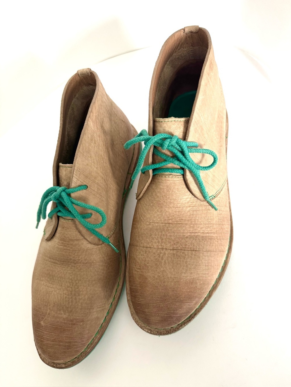 EUC Cole Haan Nike Air Leather Desert Chukka Boots Taupe Tan Turquoise US 10.5B - Picture 3 of 11